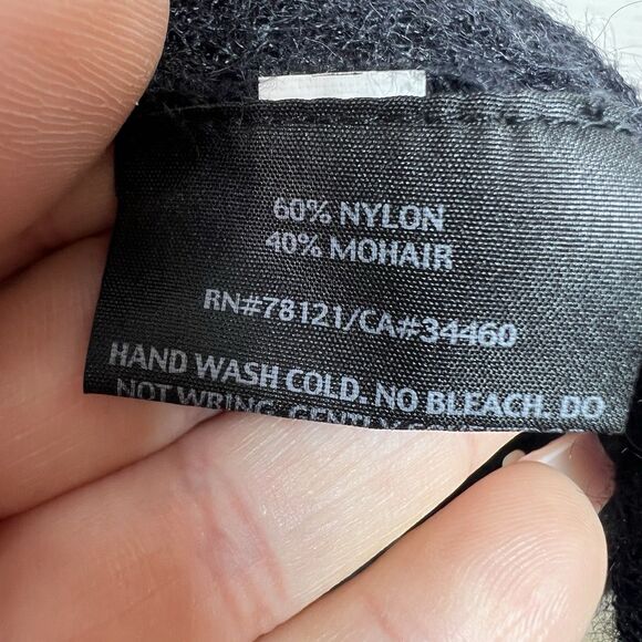 Eileen Fisher Mohair Blend Sweater Black Knit Open Front Cardigan Size PM - Picture 7 of 10